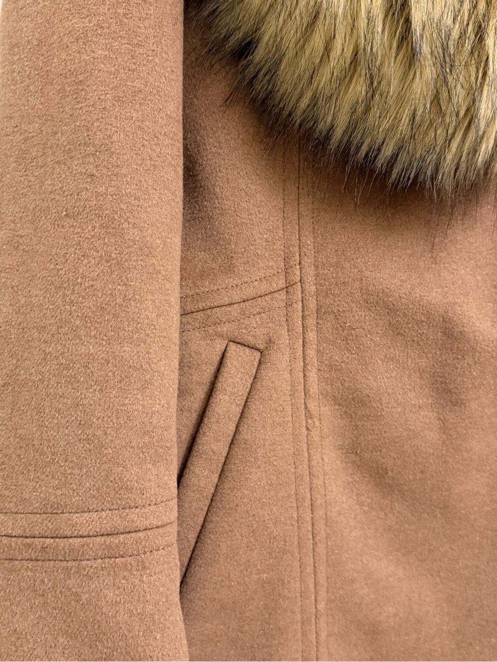 RARE!! Karl Lagerfeld Brown Wool Trench Coat with Faux Fur Collar - Picture 8 of 10